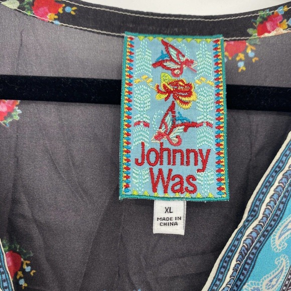 Johnny Was Dibble 100% Silk Maxi Dress XL Floral Long Sleeve Mixed Print Boho - Picture 2 of 5